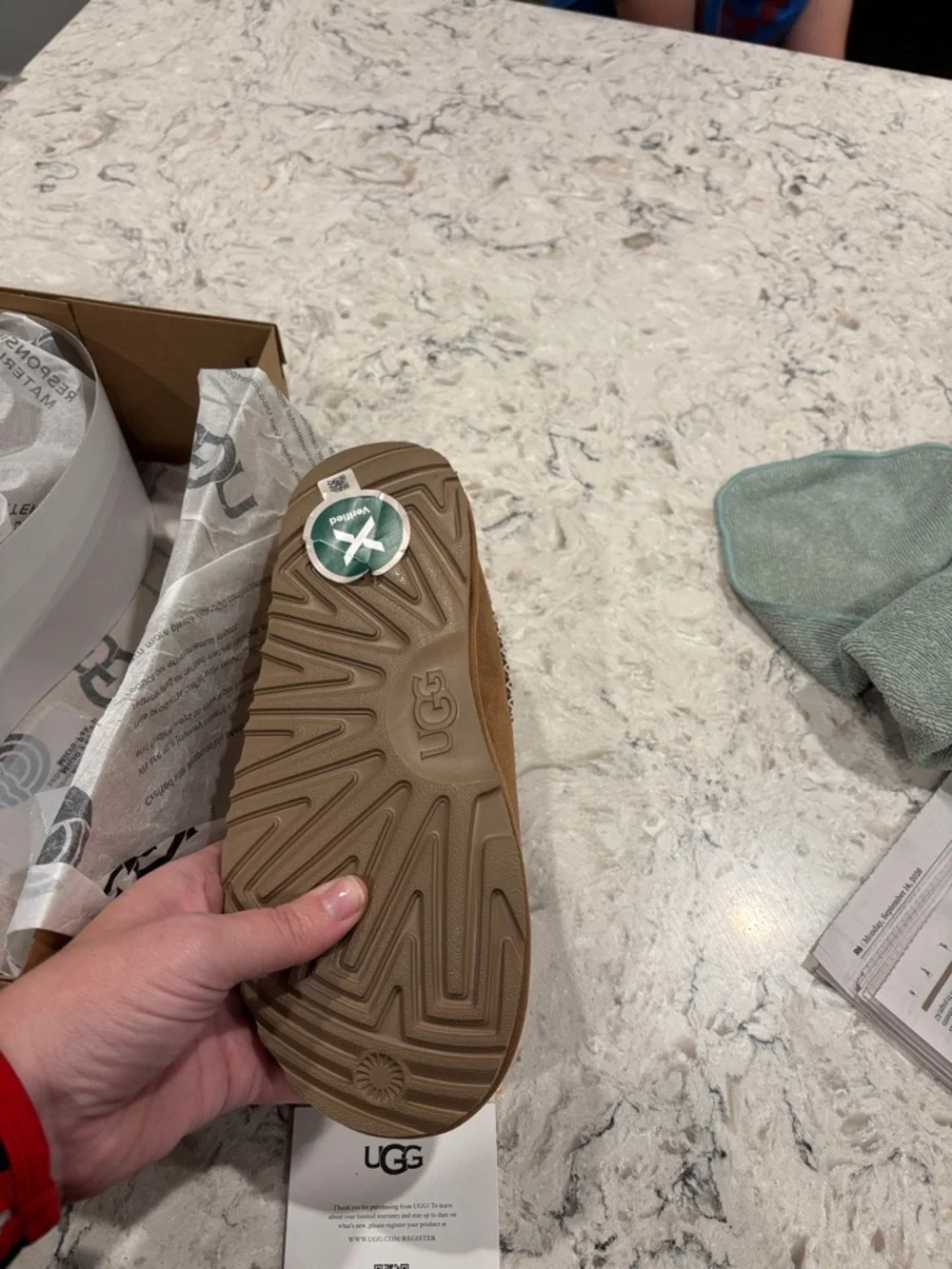 UGG Kids Chestnut Brown Slip-On Clog with Patterned Trim
